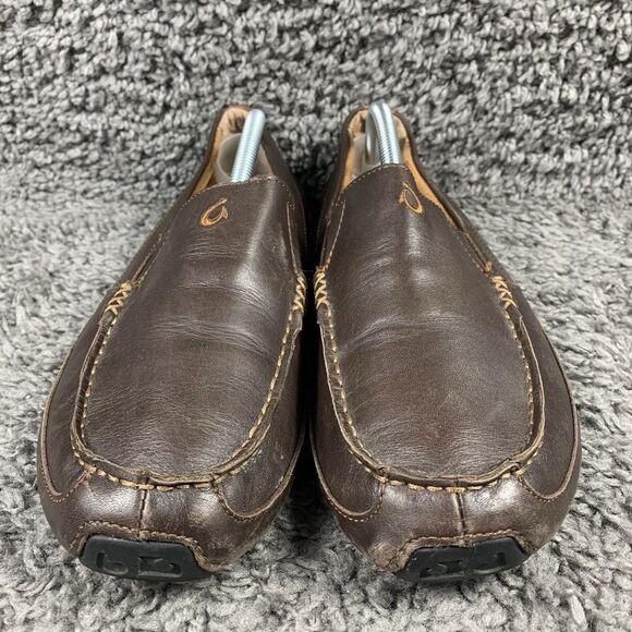 OluKai Men's Size 10 Akepa Moc Brown Leather Driving Loafers Shoes - Picture 6 of 8